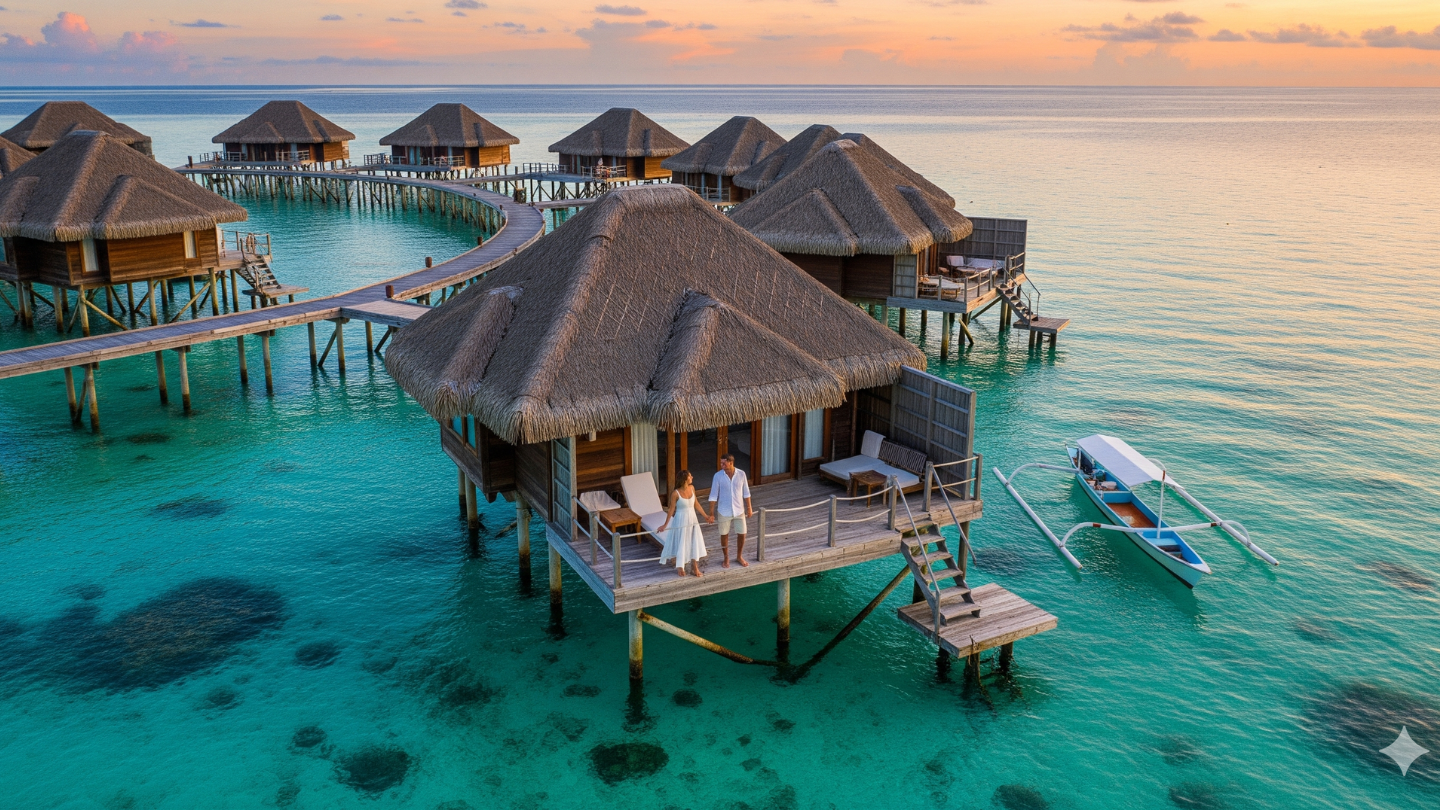 Villa honeymoon di atas laut jernih Kepulauan Derawan